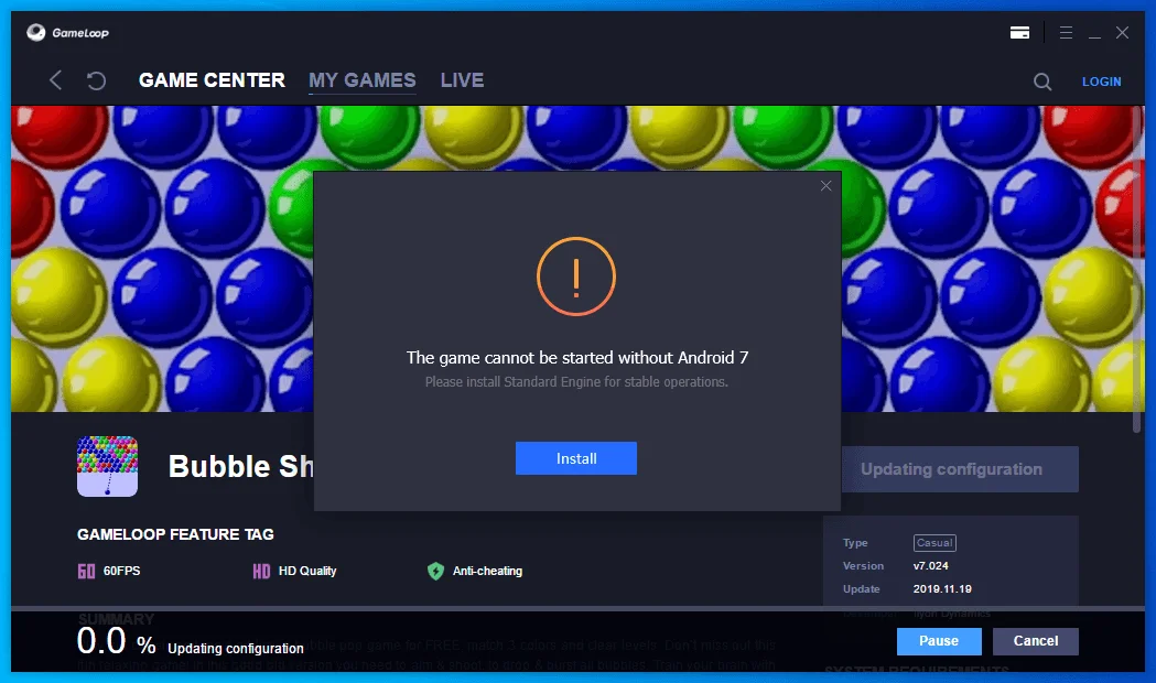 Install new game error Android 7 required