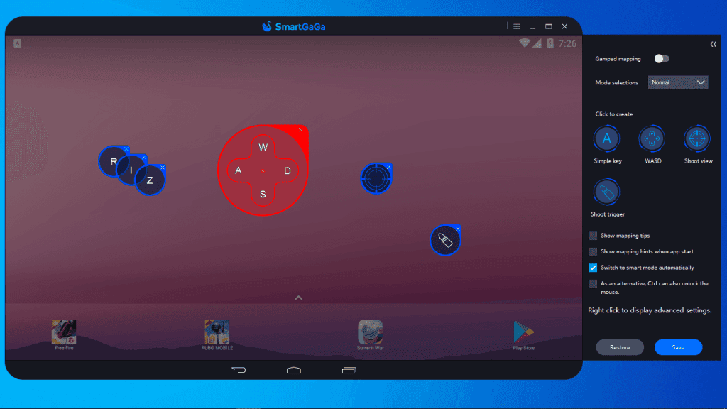 Shoot trigger control in SmartGaGa player