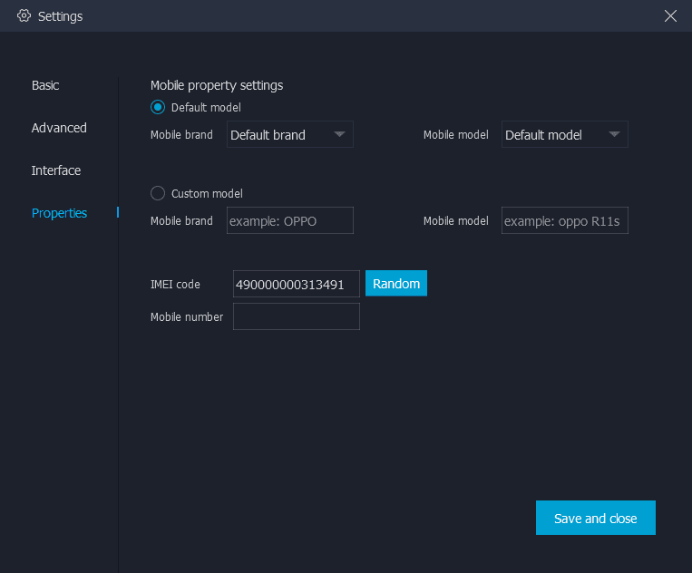 MuMu Settings - Properties Setting